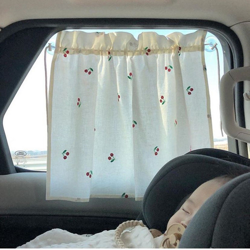Korean laonmanman car curtain cotton embroidery sunshade light blocking suction cup ins pastoral style cherry olive