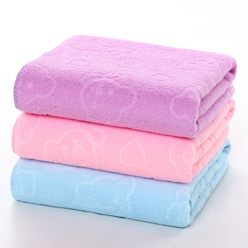 Fine fiber bath towel embossed bear bath towel, soft and absorbent multi-color commercial supermarket gift_voghion.com