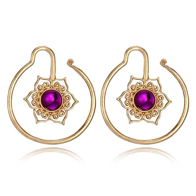 Circle Glossy Diamond Flower Leaf Earrings display picture 6