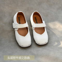 Children's Single Shoes Genuine Leather Soft Calfskin Korean Style Casual Princess Shoes 2023 Green Pea Leather Shoes Soft Sole Baby Shoes
