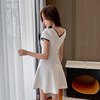 Nightclub sexy dress fashion low cut slim cover belly A-line skirt night bar deep V temperament small swing skirt skirt