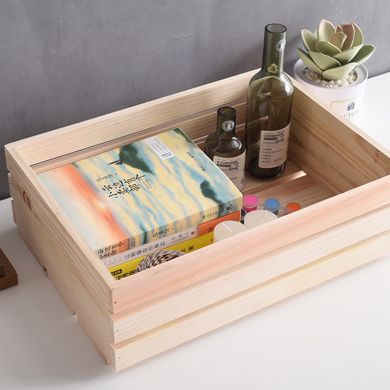 pine Wood Hollow Storage Wooden box square Book Cosmetics Debris desktop Arrangement Storage Wooden basket customized