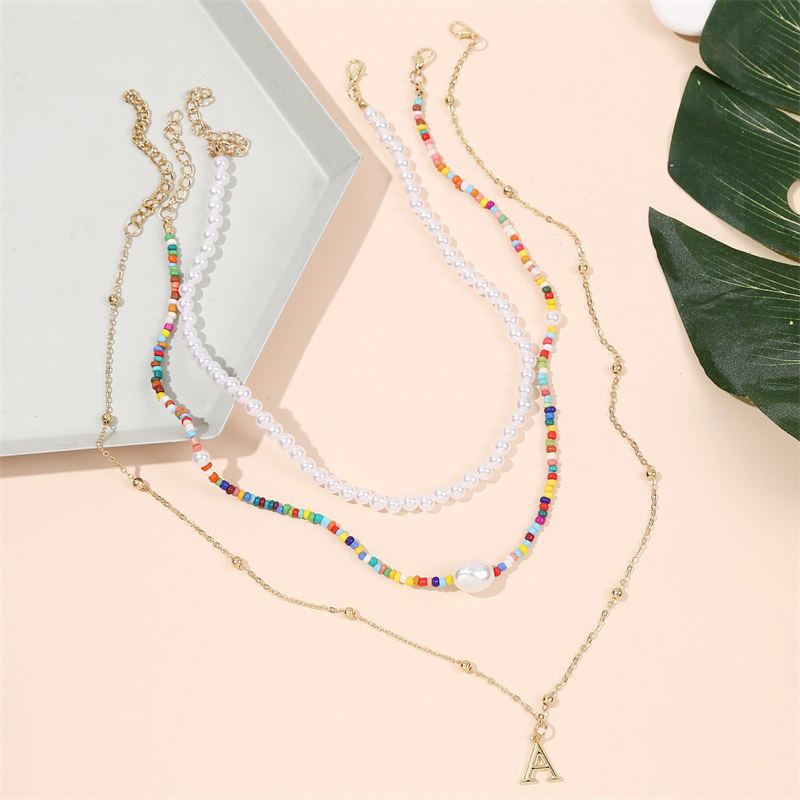 Bohemian Hand-woven Pearl Letters Multi-layer Necklace display picture 5