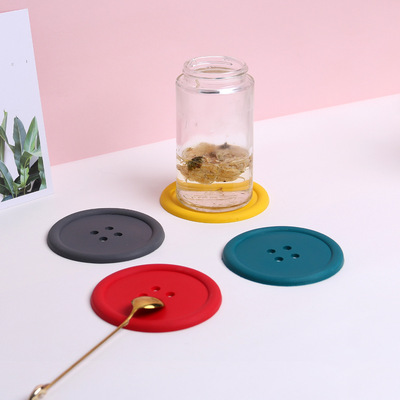 创意简约风糖果色硅胶圆形纽扣杯垫防水防滑隔热茶杯垫可定制LOGO