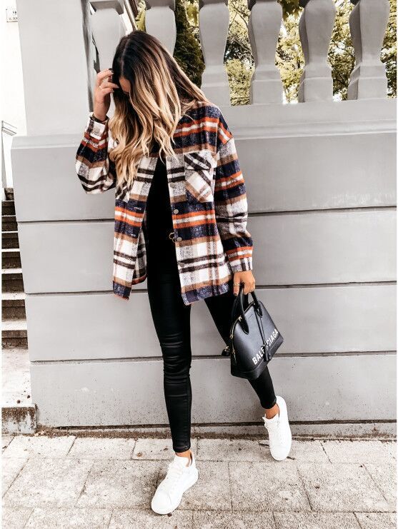 long-sleeved plaid shirt jacket  NSYD15121