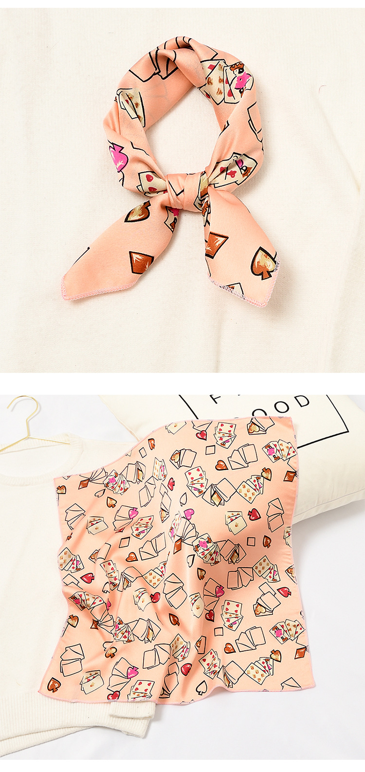 24g Weight Silk Scarf Classification Street Occasion Satin Material Geometric Pattern Spring, Autumn Season Women'S Gender Sweet Style Square Scarf Women's All-match Autumn And Winter Literature And Art Small Silk Scarf Retro Scarf 4