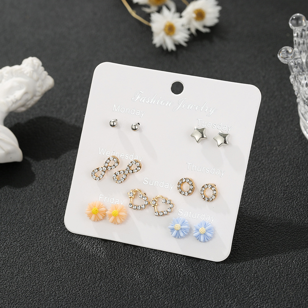 Korean Students Wild Simple Alloy 7-pieces Earring Set Week Combination display picture 4