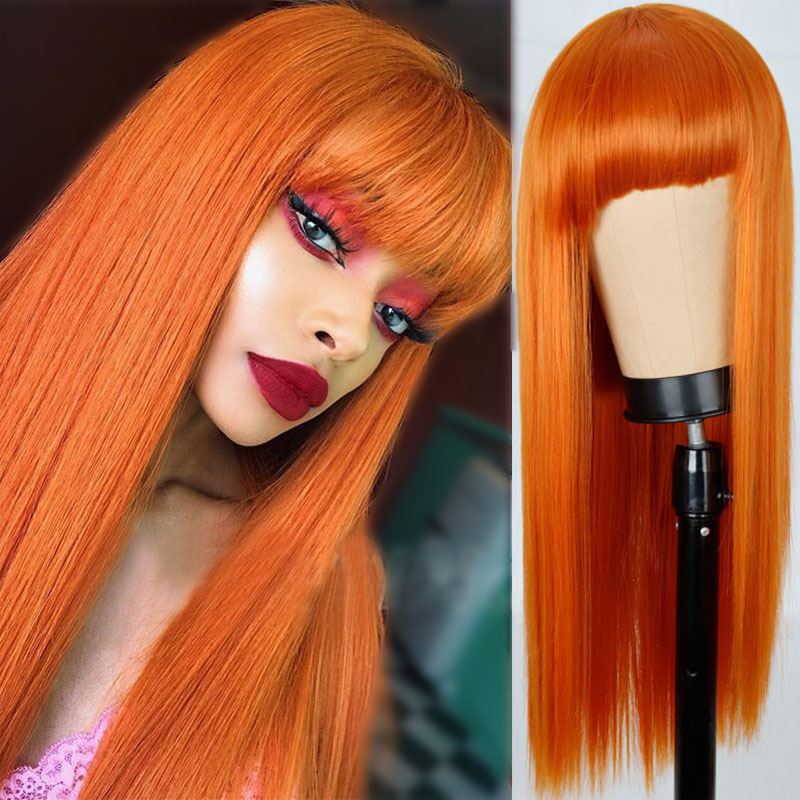 Orange wig female long straight hair cross-border e-commerce Europe and America fashion dyed long hair chemical fiber head cover overseas a hair