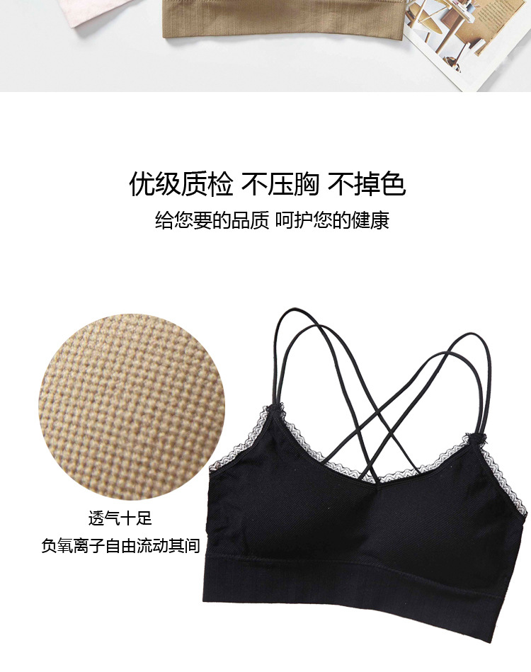 New non-mainstream color lace beauty back spaghetti-strap strapless bra for women without steel rings, with chest pads and thin shoulder straps detail image 2