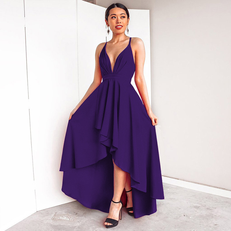 Sexy Backless V-neck Plus-size Party Dress With Straps And Large Hem_voghion.com