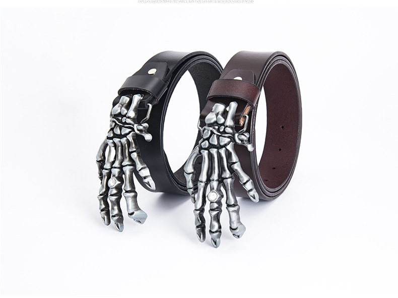 Men's Leather Belt With Skull Claw Buckle For Biker Style_voghion.com