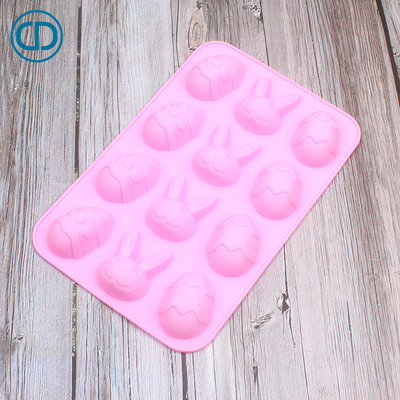 廠家直銷FDA品質12連兔子彩蛋肥皂模具DIY家用巧克力小蛋糕餅幹模