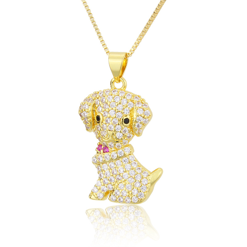 Hot-selling Dog Copper Plated Platinum Plated Zircon Inlaid Pet Pendant Necklace display picture 1