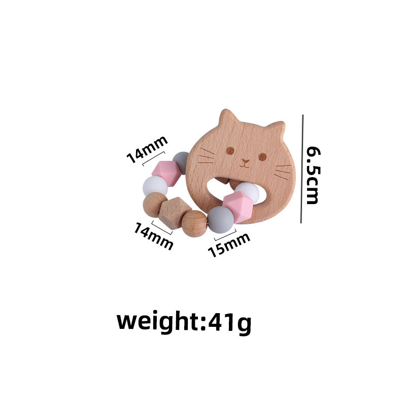 Bebé DIY creativo haya Animal de la historieta juguete mordedor pulsera nuevo gato cuentas silicona teether stick teether