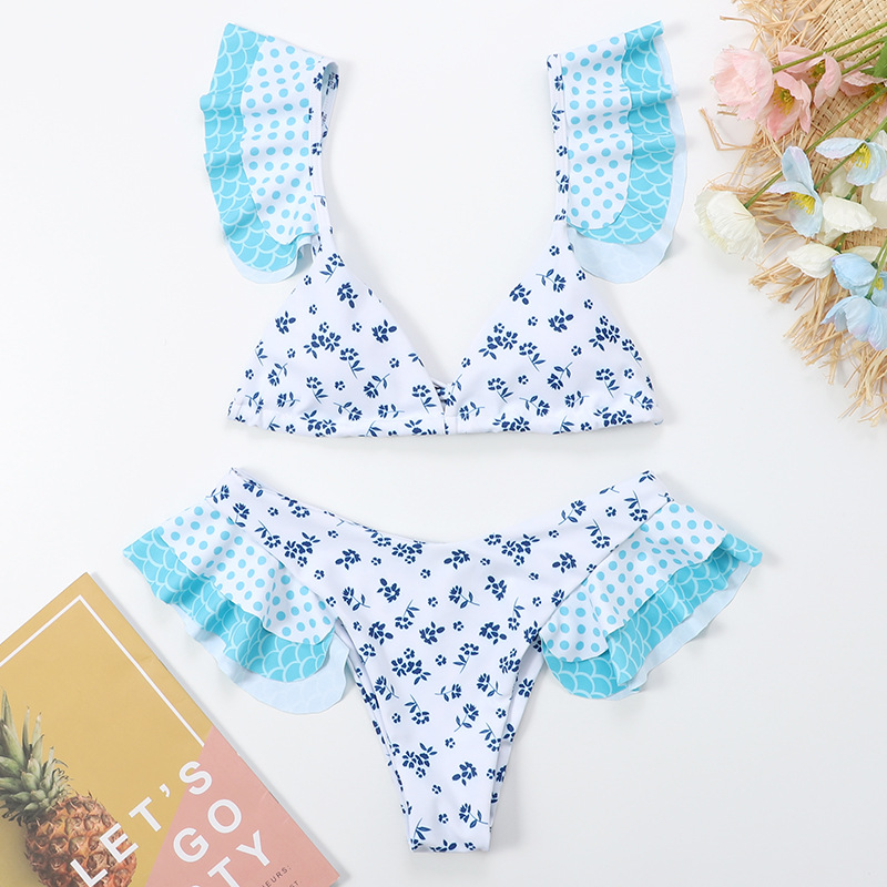 ruffled sexy print triangle bikini  NSHL31370