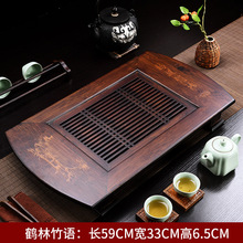 九竹胡桃色鹤林竹语茶盘功夫茶具简约家用排水储水茶台抽屉式茶海