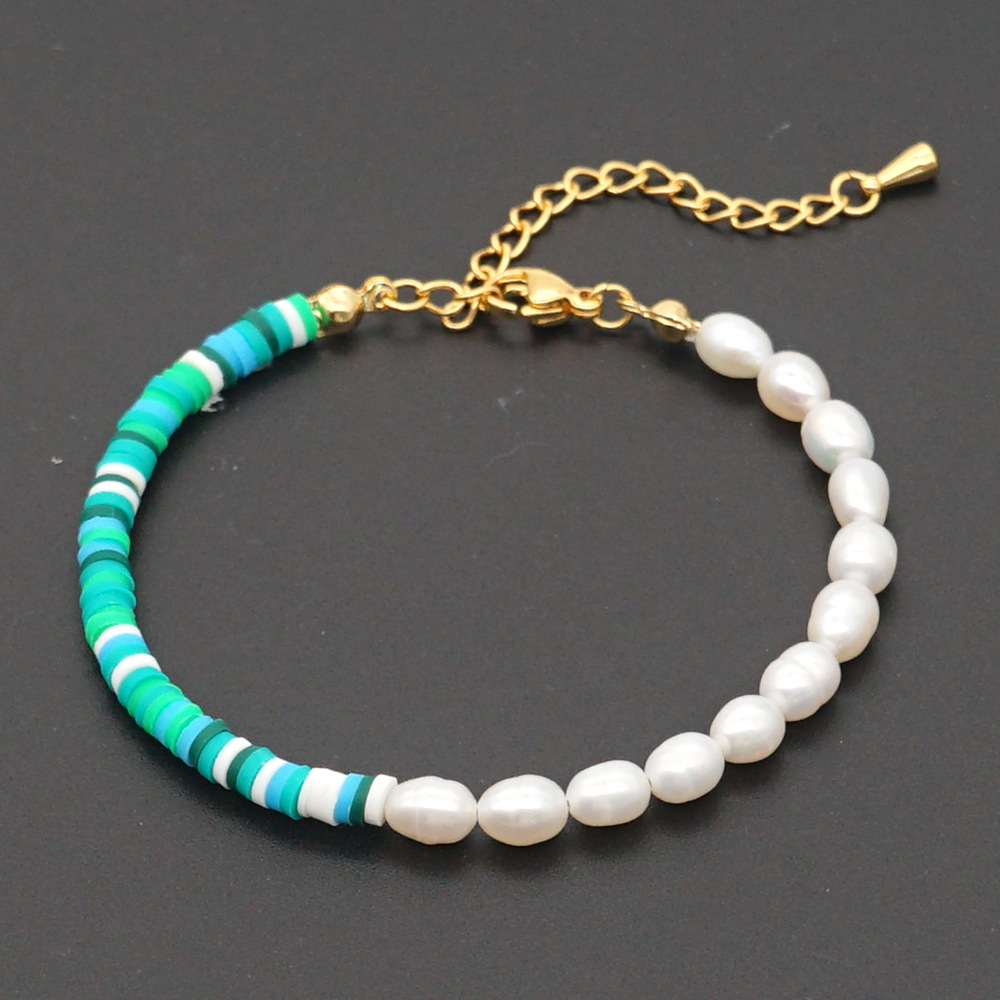 Hot Style Retro Tide With Letter Bracelet Beach Style Natural Pearl 4mm Colored Soft Clay Jewelry Wholesale Nihaojewelry display picture 4