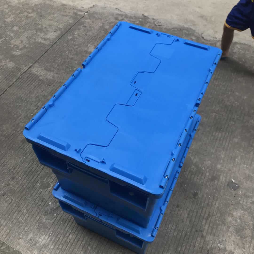 供应斜插式物流箱 加厚带盖套叠箱 食品塑料周转箱商超冷链配送箱