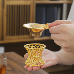 [Super low price] Pure tin tea filter, gilt plum blossom anti-oxidation tea leak, Kungfu tea set accessories, tea drain holder combination