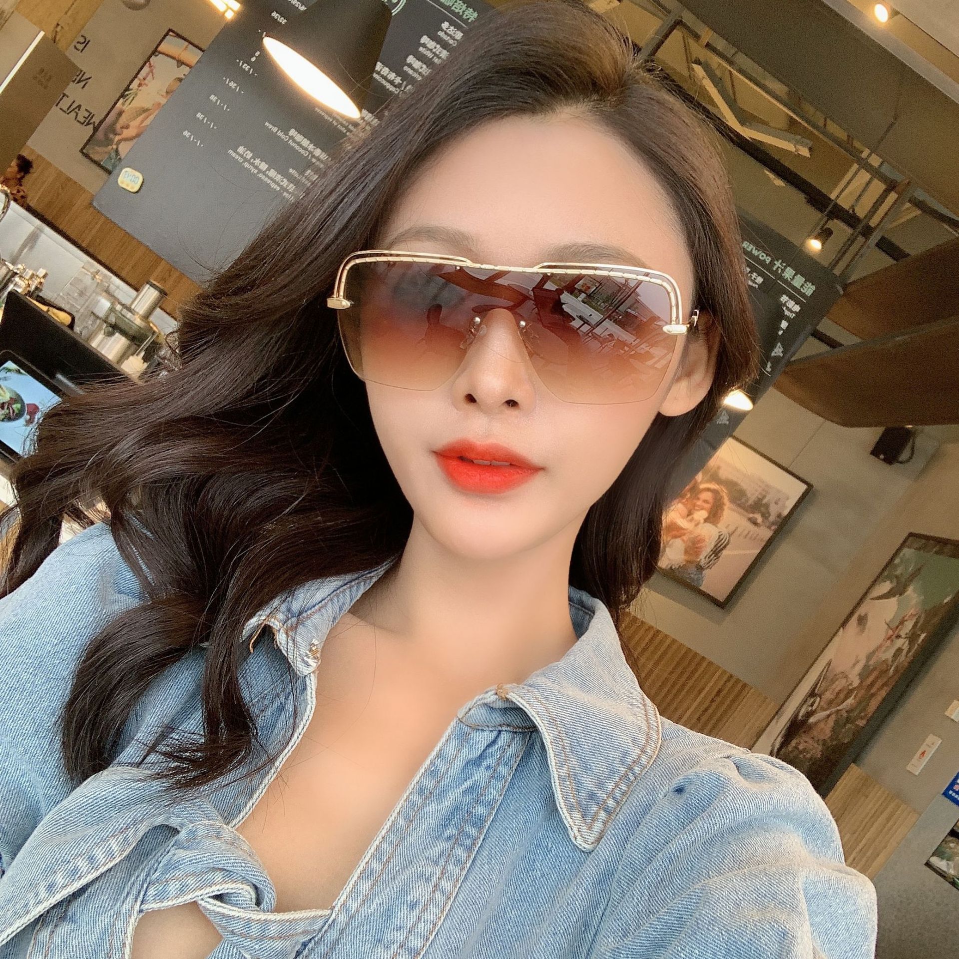 Fashion Half-frame One-piece Sunglasses display picture 19