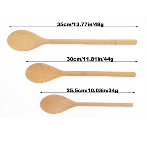 Long handle wooden spoon, beech round wooden spoon, cooking stirring spoon, baking wooden spoon, no paint and no wax