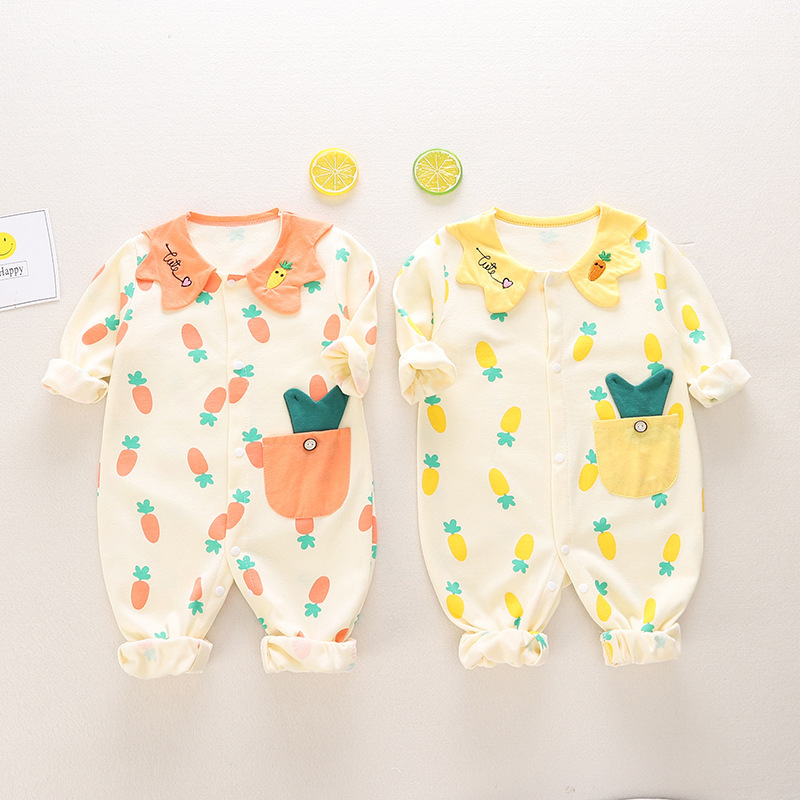 Baby's Spring and Autumn Jumpsuit Cute Doll Collar Long Sleeve Baby Girl's Casual Fashion Carrot Printed Climbing Suit