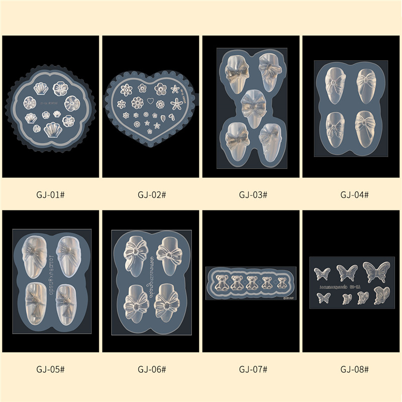 Estilo japonés de uñas de silicona tallada molde oso arco Daisy 3D pegamento de fototerapia relleno tallado Plantilla