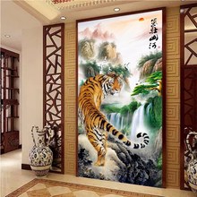 气壮山河钻石画客厅玄关装饰十字绣DIY猛虎魔方钻5D钻石绣水晶