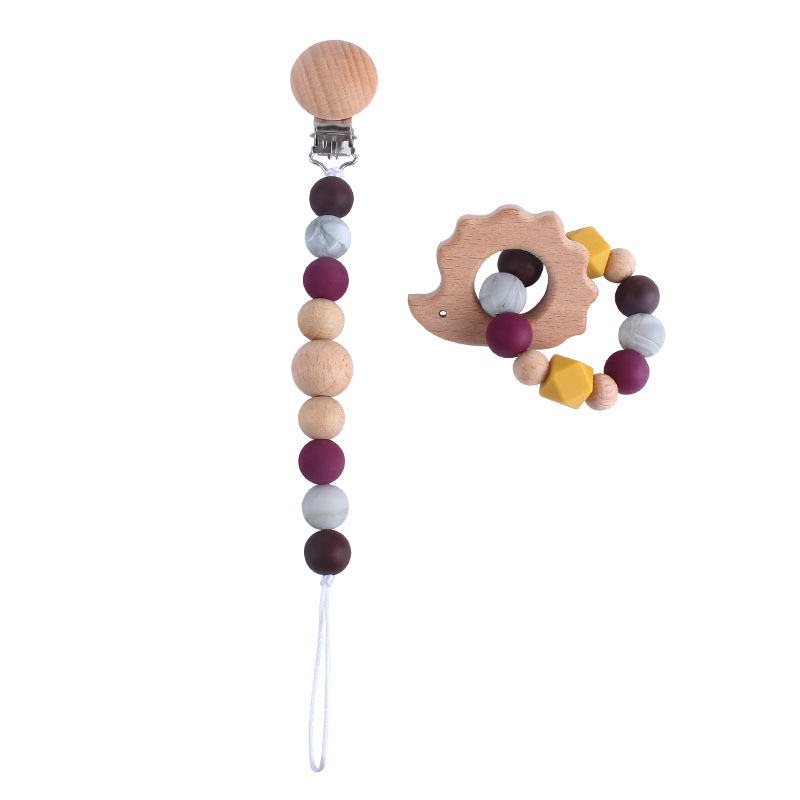 Amazon nuevo bebé de haya de juguete mordedor de dibujos animados animal mordedor de silicona cuentas chupete cadena anti-caída de la cadena