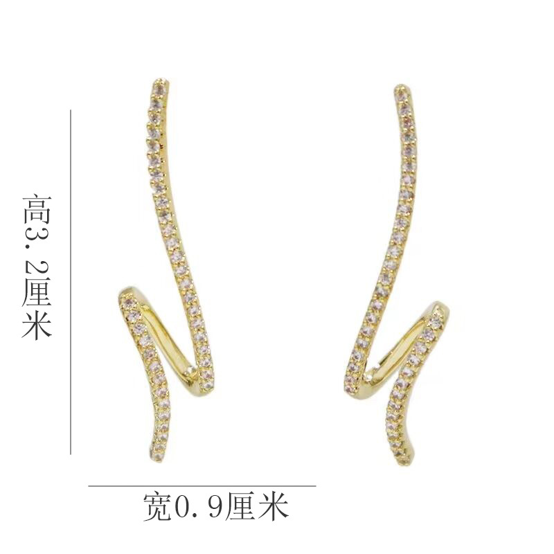 Fashion S-shaped Micro-inlaid Zircon Linear Wave Twist Earrings Simple Earrings Women display picture 2
