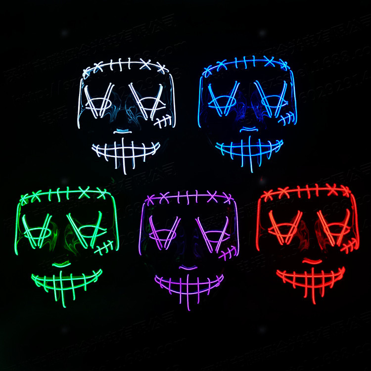 新款EL冷光线面具舞会派对 狂欢节万圣节恐怖发光面具 Party Mask|ms