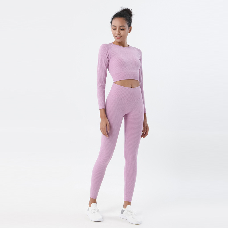 Nuevo europeo y americano Amazon pantalones de yoga de punto sin costuras traje de fitness nylon de secado rápido traje de yoga traje de manga larga mujeres