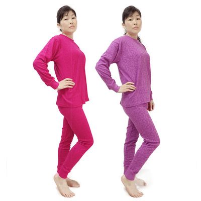 秋冬季天加厚全棉圆领单层紫色裤保暖棉套装璟璐女士内衣秋衣秋裤