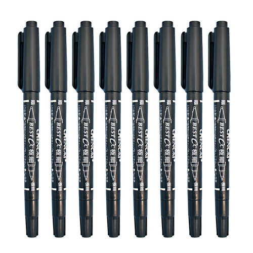 Small double-headed marker oil-based pen children's hook line pen black thin head quick-drying student office stationery supplies wholesale