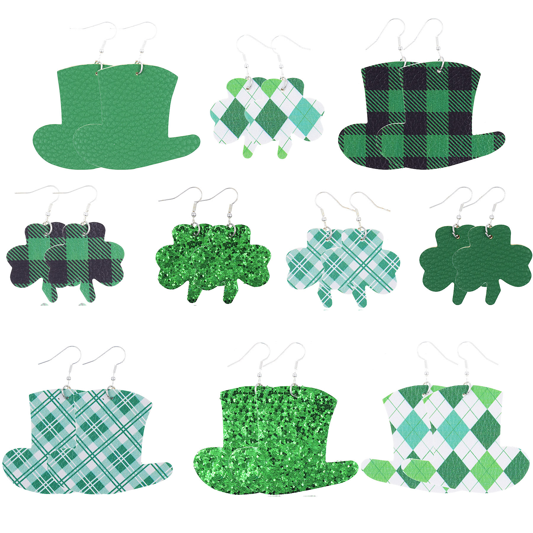 1 Pair Fashion Shamrock Hat Plaid Pu Leather St. Patrick Women's Earrings display picture 1