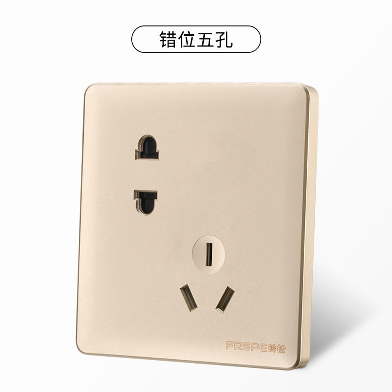 Panel de interruptores Bellson Osaka dorado tipo 86, interruptor de arco, enchufe de cinco orificios, placa de plástico ignífuga, fabricante, venta al por mayor