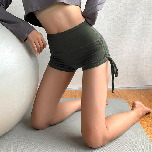 Women's sports large size nude high-elastic peach butt straps fitness buttocks tight drawstring yoga shorts wa74