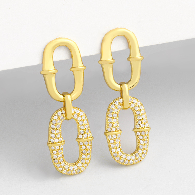 Exaggerated Micro-inlaid Zircon Geometric Earrings Copper-plated Real Gold Jewelry Wholesale Nihaojewelry display picture 3