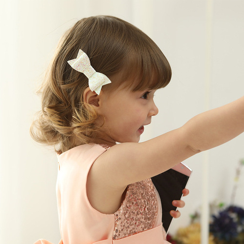 80306 pebbled leather hairpin, glitter sequined hairpin, girl's bow handmade side clip
