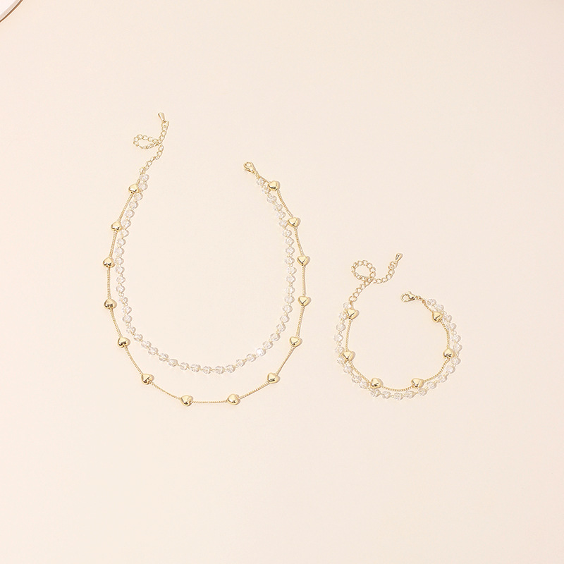 20g Weight Necklace Classification Wedding, Travel Occasion Women'S Gender Simple Crystal Love Double-layer Bracelet Girls Light Luxury Necklace 2