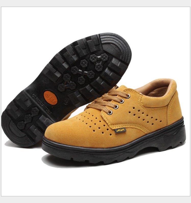 劳保鞋透气夏季低帮透气安全鞋防护鞋耐油酸碱防砸防刺穿黄色真皮