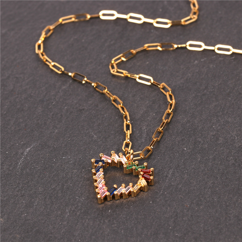 New Fashion Simple Style  Thick Chain Necklace Color Zircon Hollow Heart Love Pendant Hip-hop Stainless Steel  Necklace Nihaojewelry Wholesale display picture 7