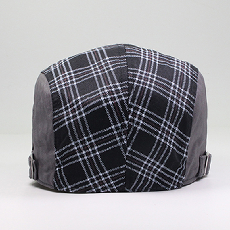 Karierte Baskenmütze für Herren, farbig, lässig, Entenzunge, modischer Baumwoll-Sonnenschutz und Sonnenschutz-Malerhut_voghion.com