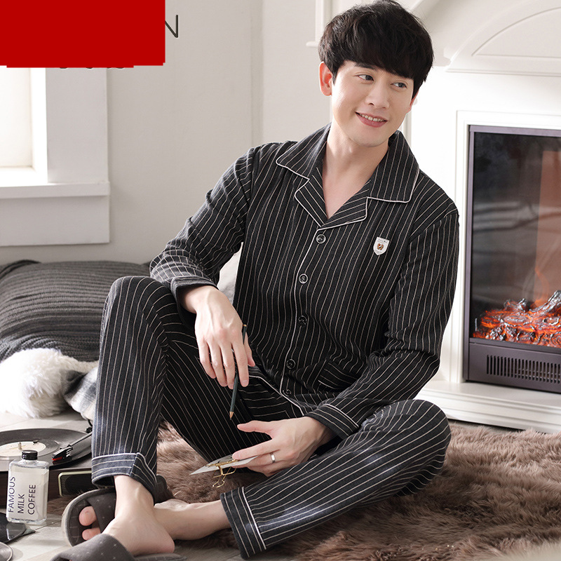 100% algodón pijamas de los hombres de manga larga de primavera y otoño de algodón de la Juventud de invierno traje de desgaste para el hogar