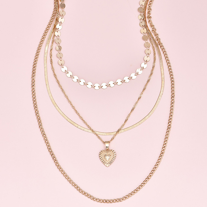 Einfache Mehrschichtige Disc-kette Pfirsich Herz Halskette display picture 3