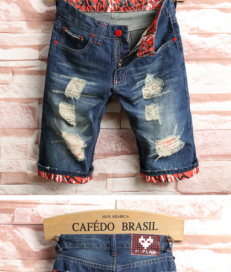 abbigliamento da uomo alla moda, pantaloncini estivi in denim strappato, pantaloni a gamba dritta attillati in cinque pezzi_voghion.com