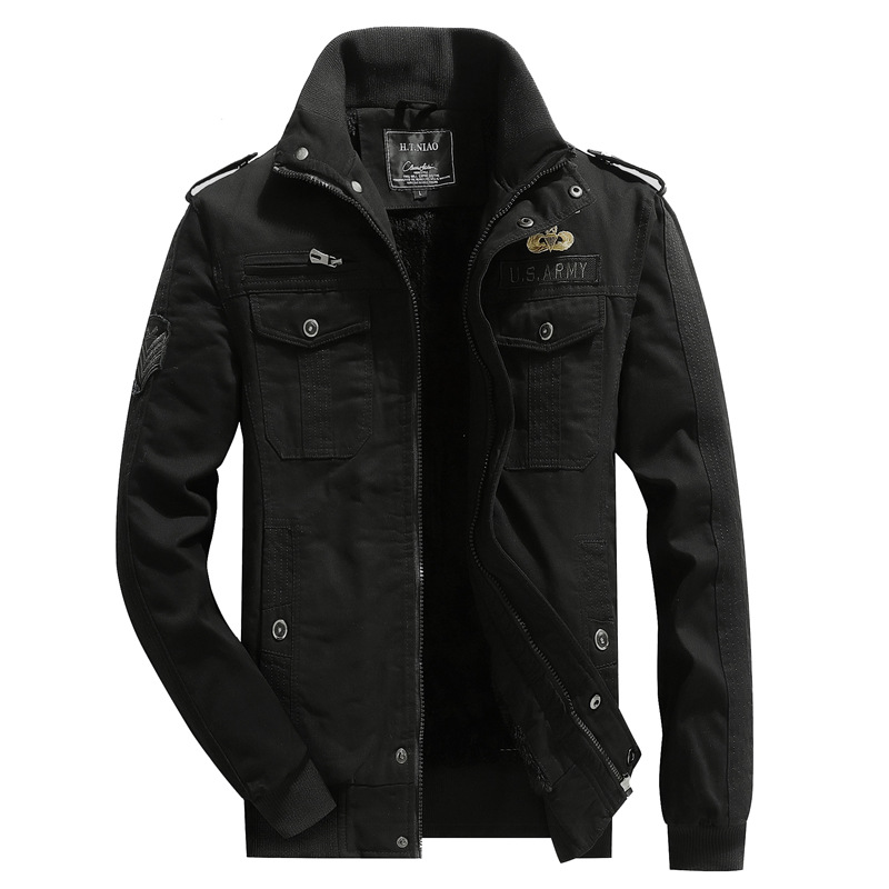 Invierno nueva chaqueta de hombre caliente forrada con forro polar chaqueta militar lavada sin capucha más tamaño abrigo suelto Amazon