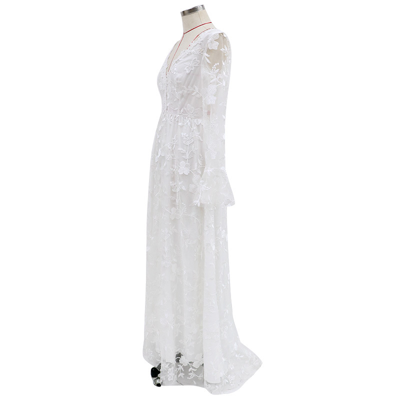 Party Dress Elegant V Neck Long Sleeve Solid Color Flower Maxi Long Dress Wedding Party Cocktail Party display picture 1