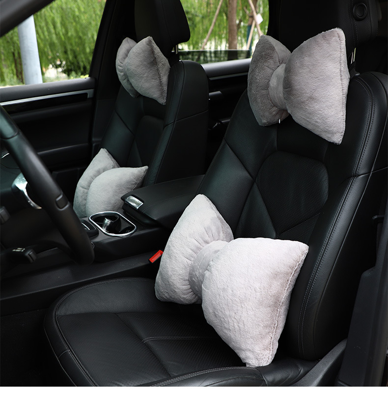 Car Plush Headrest and Lumbar Support, Soft and Waxy Rabbit Fur Car Lumbar Cushion, High-End and Comfortable Pillow for Home and Car Use