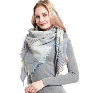 Seasonal scarf Tonglu color belt large grid thorn hair triangle scarf scarf women shawl